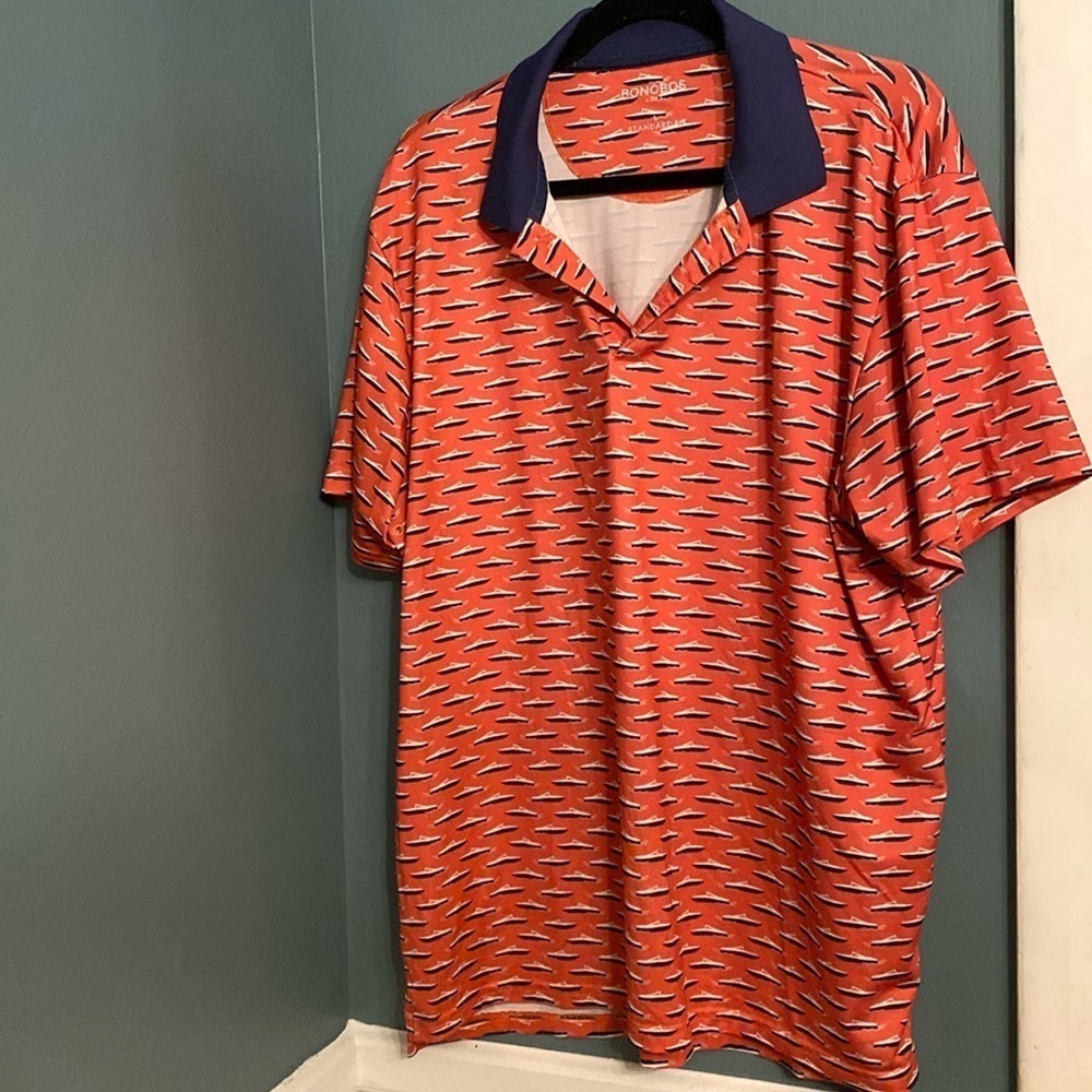 Bonobos men’s golf polo - large - orange/blue - boat print - great condition